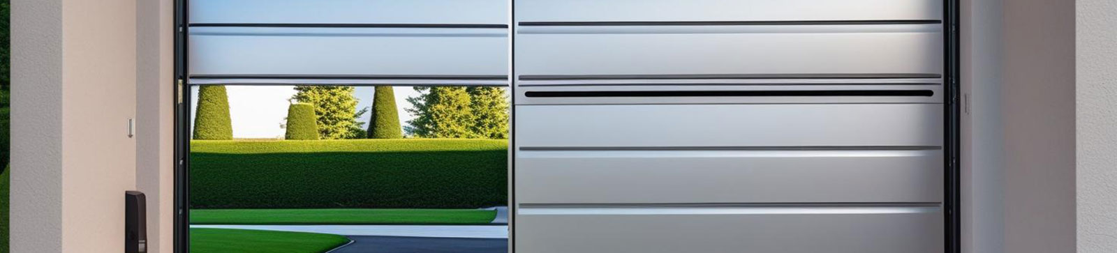 Contemporary electric garage door with a sleek automated design, partially open in a modern Grayslake, IL home.