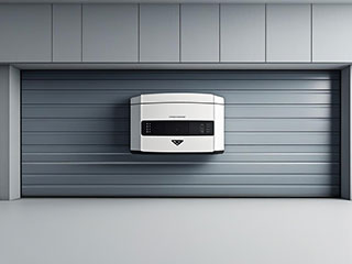 Automatic garage door opener mounted on sleek garage door in a modern Grayslake, IL garage.