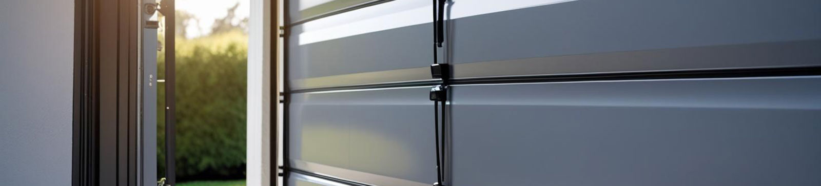 Close-up of a sleek automatic garage door opening, showcasing efficient remote-controlled operation and modern technology.